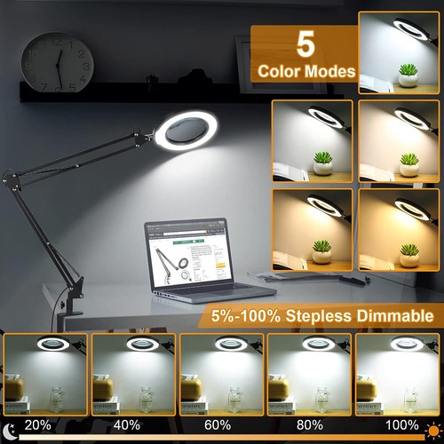 8X Large Magnifying Glass with Light and Stand, 2 X 16 Inch Swivel Arm LED Desk - Picture 6 of 7