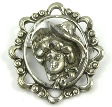 Vintage Woman Cameo Brooch Art Nouveau Victorian Revival Lady
