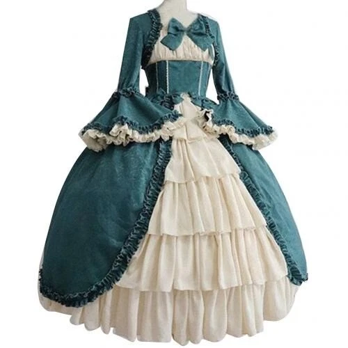 Vestido de Corte Medieval Retro Gótico Dama Vestido de Baile Cuello Cuadrado Cintura Vestido - Imagen 7 de 10