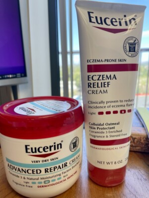 2 Eucerin advanced repair cream plus dry skin releif cream 8 OZ