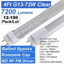 T8 4ft Led Tube Light Bulb 72w 7200lm G13 Bi-pin T8 4 Foot Led Shop Lights 48