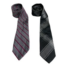 Calvin Klein Men Ties Lot Of 2 100 Silk Slim Classic Striped Tartan