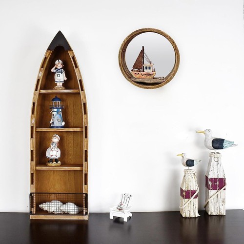 Wooden Beach Wall Hanging Circle Mirror Decor Nautical Wood Boat hanging decor - Picture 6 of 8
