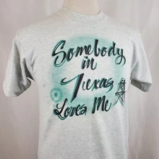 Somebody in Texas Loves Me T-Shirt Large Gray Vintage Screen Stars Single Stitch