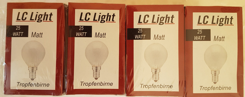 8 Stück LC Light Glühlampen: 25 Watt, 240 V, E14, Matt, Tropfenform, dimmbar