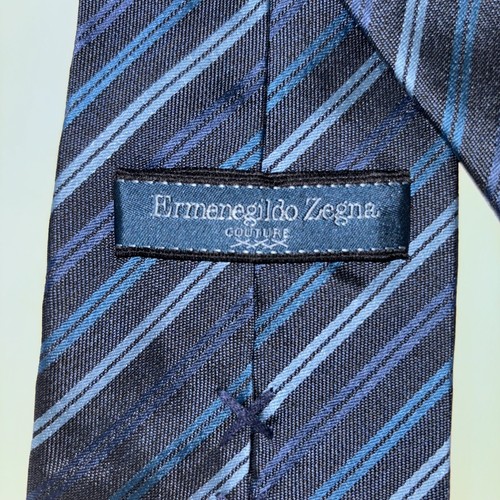 ERMENEGILDO ZEGNA Couture XXX Blue Stripe Woven Silk Tie Italy - Picture 2 of 12