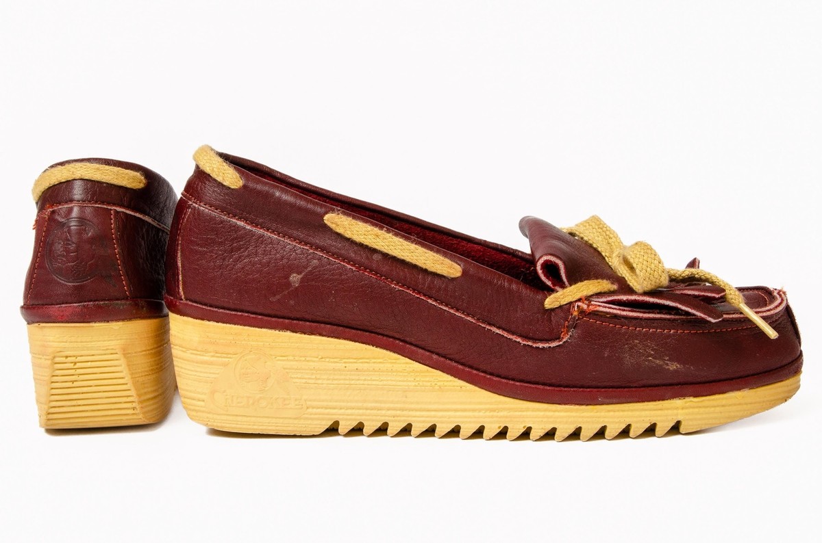 1970s Cherokee California Leather Wedge Platform Shoes Deadstock