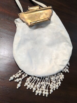 Elegant Vintage Signed White Leather Copa Collection Bucket Style Purse Amethyst 1970 main image 3