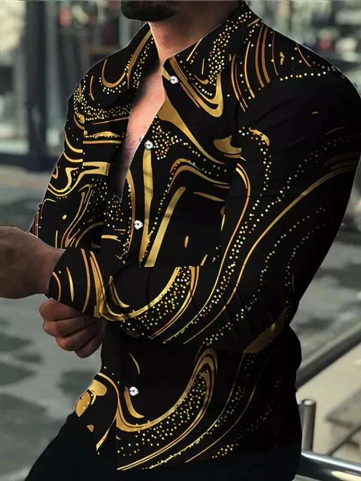 Camisa De Moda Para Hombre Ropa De Vestir Con Botones Y Estampado DeLujo Fiesta