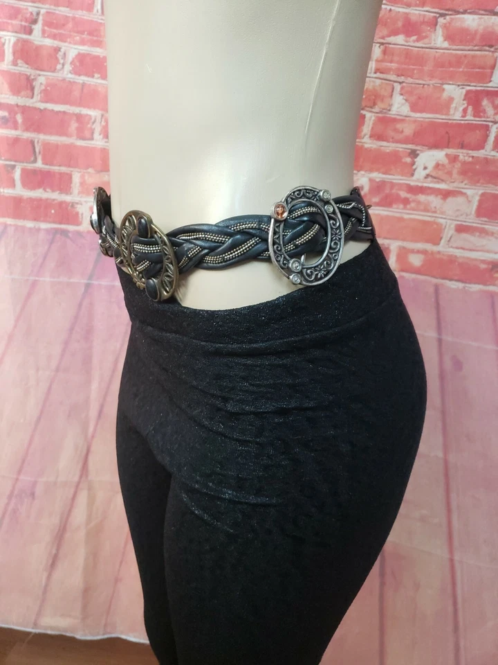 "Cinturón Chicos tono plata cuero vegano cadena ajustable con cuentas 24"" a 40""" Foto 3 de 4