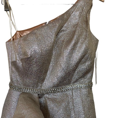 Abito da sera Mac Duggal monospalla metallizzato con volant taglia 2 ostrica $598 - Foto 10 di 21
