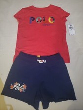 Ralph Lauren Logo Cotton Jersey Tee Terry Shorts Size 6 Girls Two Piece