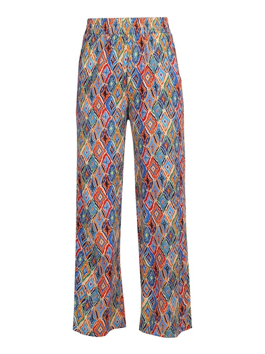 Sexymee Pantaloni Donna Morbidi Con Stampa Floreale - Vita Alta, Gamba Larga, Elasticizzati Con Coulisse - Taglia M