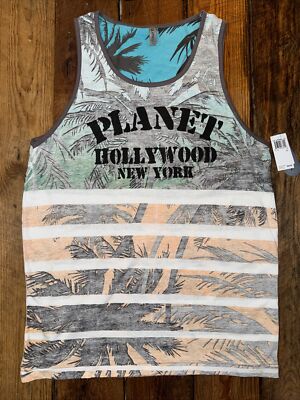 Planet Hollywood NEW YORK Tank Top Adult XL Graphic Tee Shirt Striped NWT
