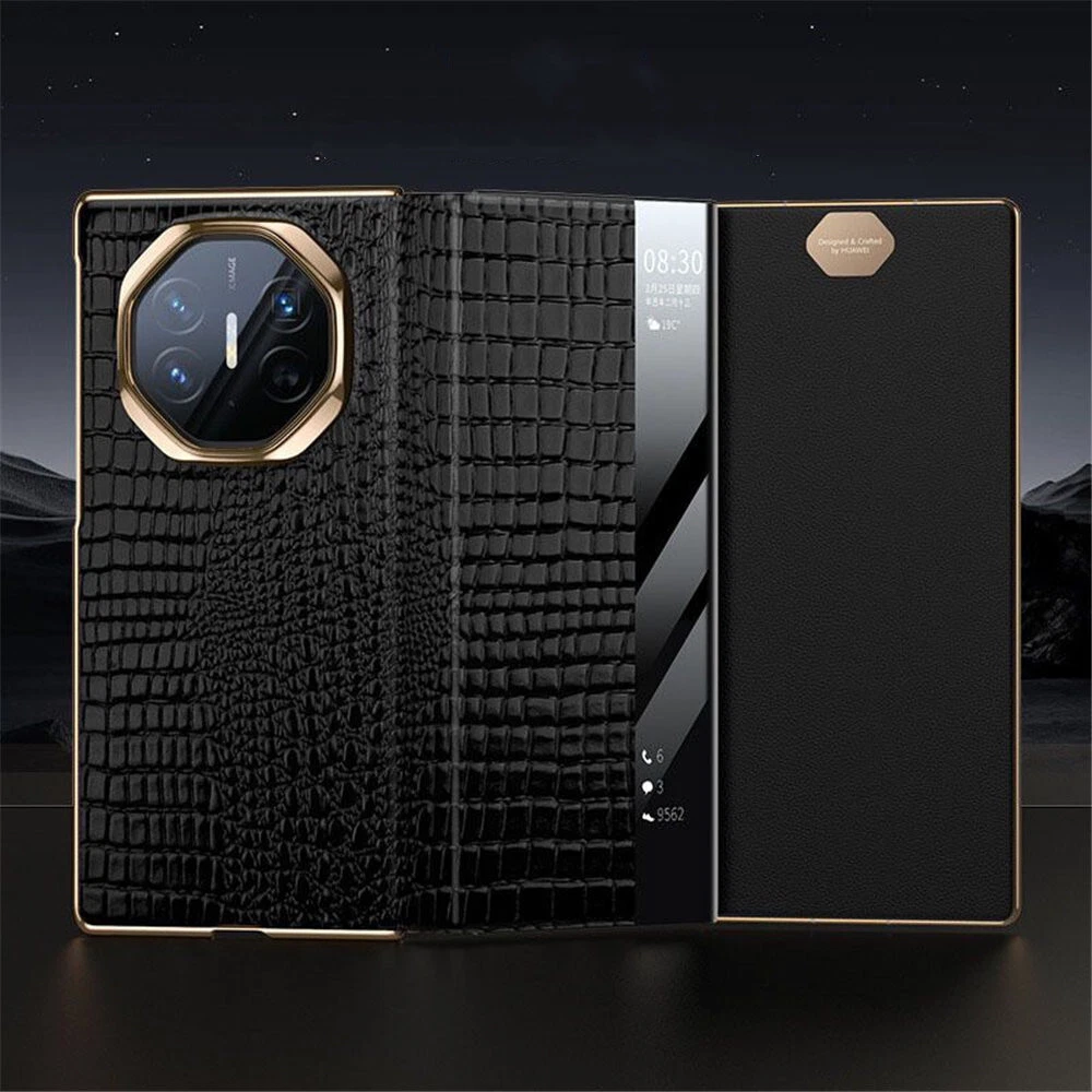 Genuine Cowhide Leather Crocodile Flip Case For Huawei Mate XT Business Cover - Picture 1 of 13