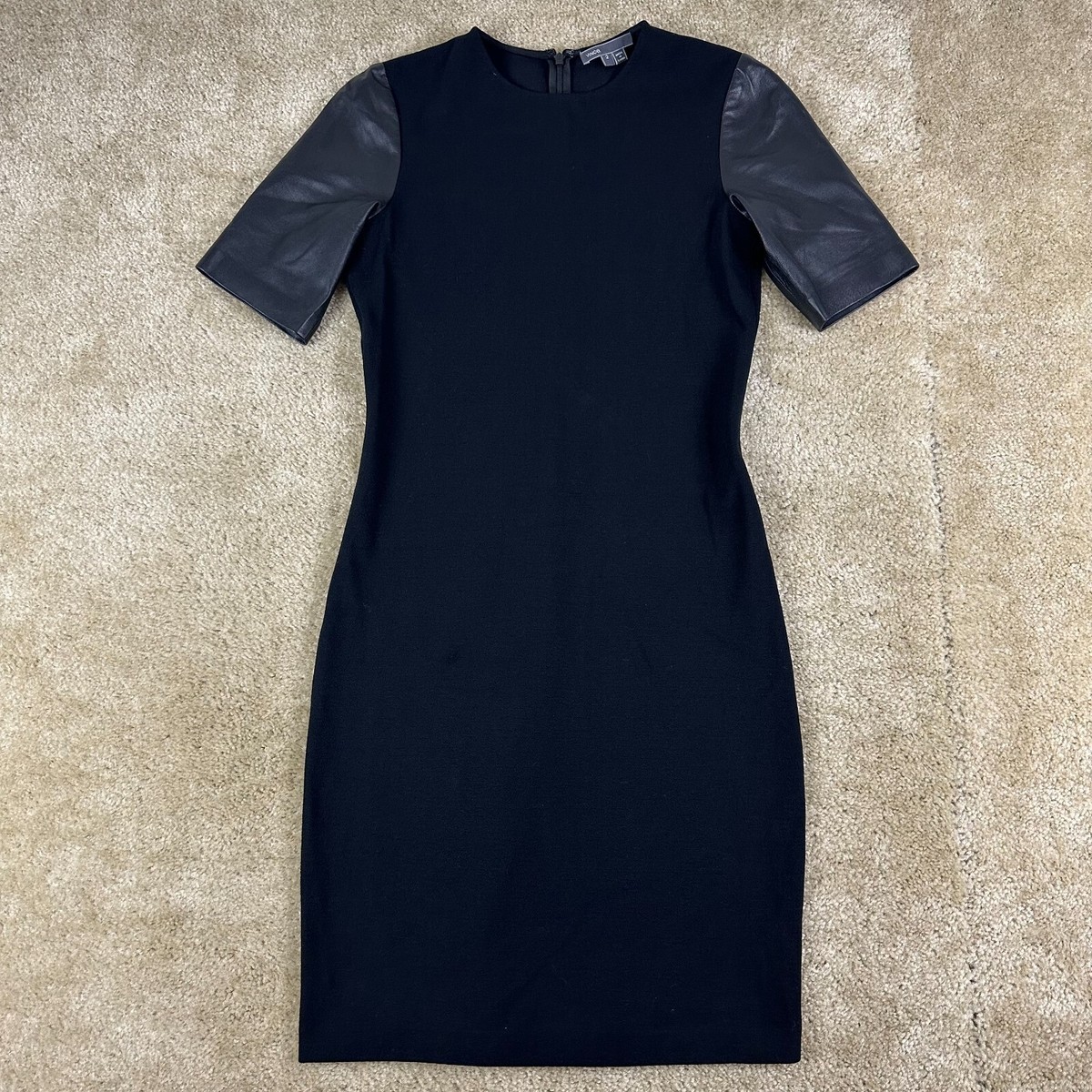 Vince Womens Pencil dress leather short sleeve zip stretch