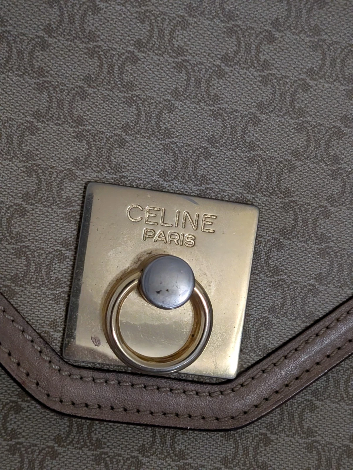 Borsa pochette originale vintage CELINE Macadam Triomphe Blason beige