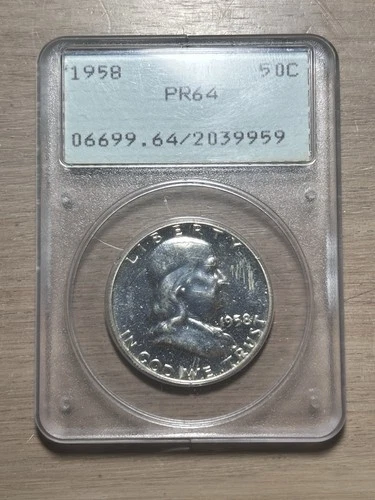 1958 Franklin Half Dollar Proof PCGS Rattler PR64 OGH