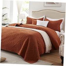 Oversized California King Size Quilt Set 3 Pieces, Burnt Orange/Rust Bedspread