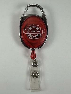Vintage Boeing Fire Department Red Retractable Reel Name Tag / Keychain