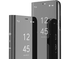 Flip Mirror S-View Phone Case For Samsung Z Fold 6 Stand Cover Clear View Black