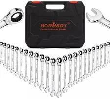 HORUSDY 24PC Combination Wrench Ratcheting Spanner Set SAE Metric Storage Case