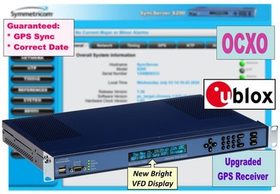 Symmetricom SyncServer S200 OCXO ublox UPGRADED GPS NTP Network Time Server