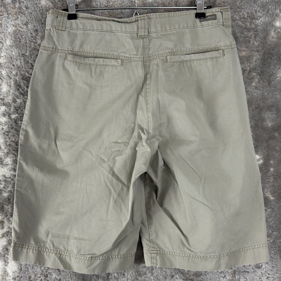 Pantalones Cortos Informales Woolrich Talla 10 Frente Plano Algodón Botón Cremallera Bolsillos Caqui Chino Foto 4 de 4