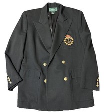 RALPH LAUREN Jacket Blazer 100 Wool Oversized CREST CROWN Size 8 Made In USA