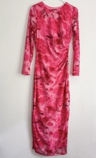 PRETTYGARDEN Women's Pink Floral Long Sleeve Ruched Bodycon Maxi Dress M