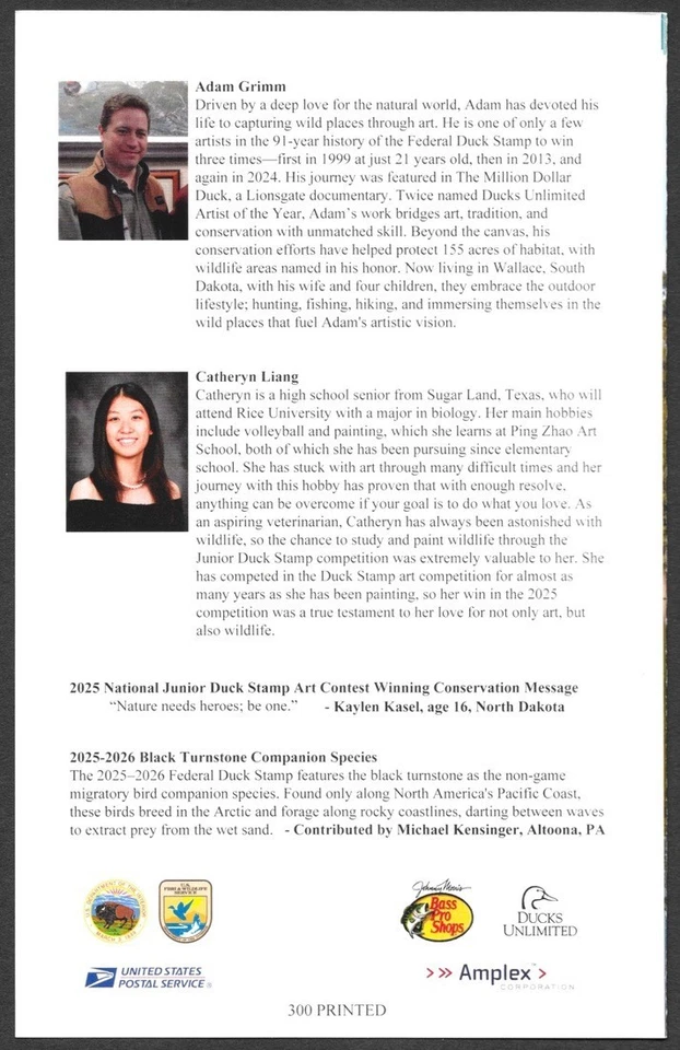 2025 US Federal Waterfowl Duck Stamp RW92 & JDS33 First Day of Issue Program - Image 4 of 4