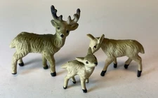 VTG Miniature plastic Deer & Fawn Family Of 3 Buck Doe Hong Kong Free Ship!