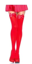 Opaque Red Leg Avenue Nylon Thigh High Stockings W/Bow Red OS 90165 lbs 