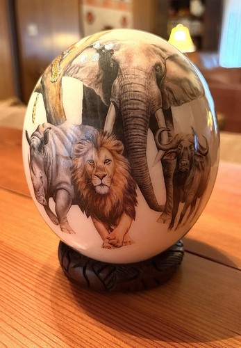African's Big Five Decoupage Ostrich Egg Shell w/Clear Background African Map A+