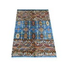 3'x4' Blue Afghan Super Kazak Hand Knotted Pure Wool Sample Mat Rug 22046