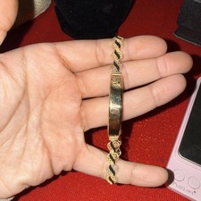 14k Gold Tricolor Heart Name Tag Bracelet 8 Inch 5mm Lobster Clasp 8.1 Grams