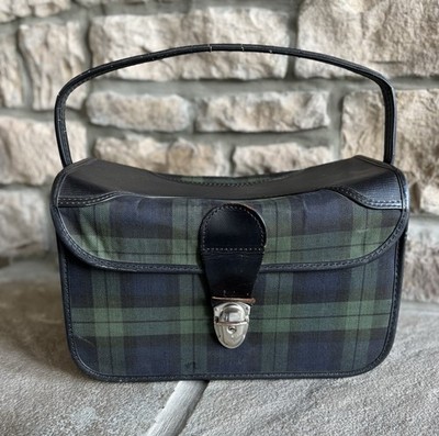 Vintage Atlantic Luggage Vanity Bag Makeup Bag Green Plaid Tartan Decor  