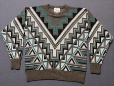 80s London Fog Aztec Geometric Sweater Mens M Wool Blend Made in USA Grandpa VTG