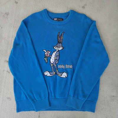 Teddy Fresh x Looney Tunes BUGS BUNNY Knit Sweater Blue Unisex Size L