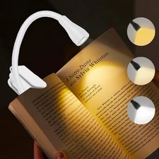 White Rechargeable Clip-On Book Light USB Portable Lamp for Reading in Bed