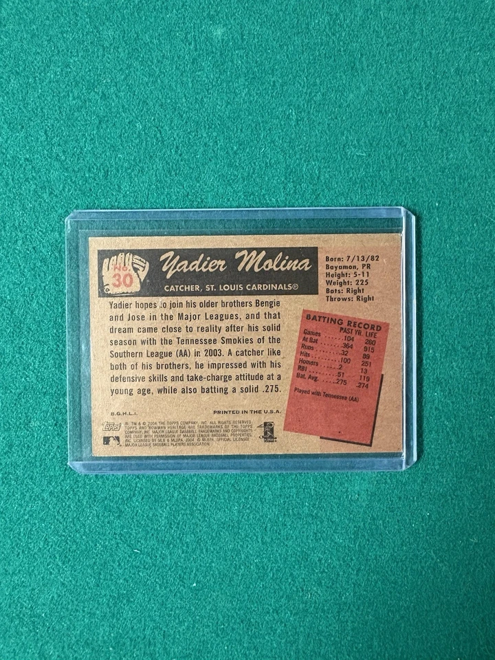 Bowman Heritage 2004 - Yadier Molina #30 blanco y negro (RC) Foto 2 de 2