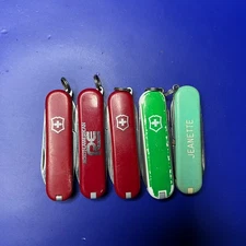 Lot of 5 Victorinox Classic Swiss Army Knives - Multi colors and Logos