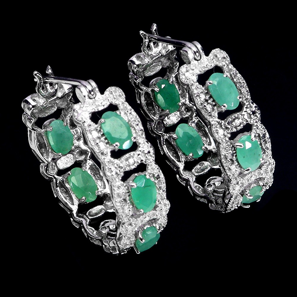 925 Sterling Silver Earrings Oval Emerald 5x3mm Natural Gemstone Jewelry