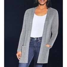 Gap Gray Ribbed Open Front Long Cardigan Sweater with Pockets Sz Lg / 1169