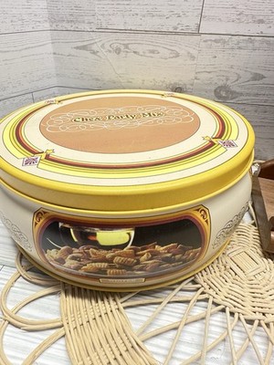 Vintage 8'' Chex Party Mix 1980's Yellow Round Metal Canister Tin Four Seasons 