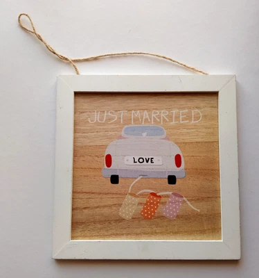 Just married, Love - zum Aufhängen, mit Schnur - ca. 20,0 x 20,0 cm - Bild - neu - Bild 1 von 3