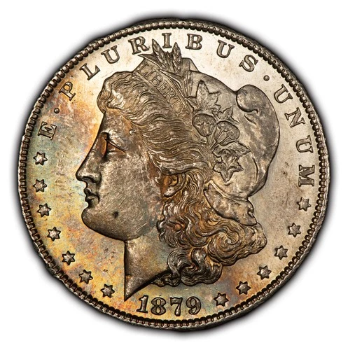 1879-S $1 Morgan Dollar - PQ Rainbow Crescent Toning PL Obv - BU - VIDEO - D3903