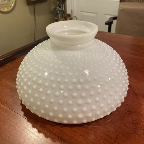 Vintage Large White Milk Glass Hobnail Hurricane Lamp Shade 9 3/4”