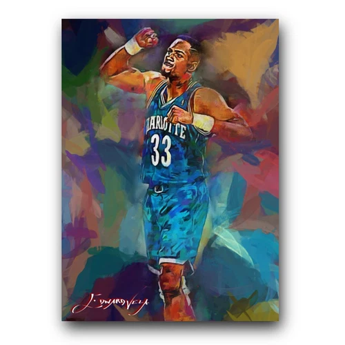 Alonzo Mourning #4 Art Card Limited 45/50 Edward Vela Signed (Charlotte Hornets)