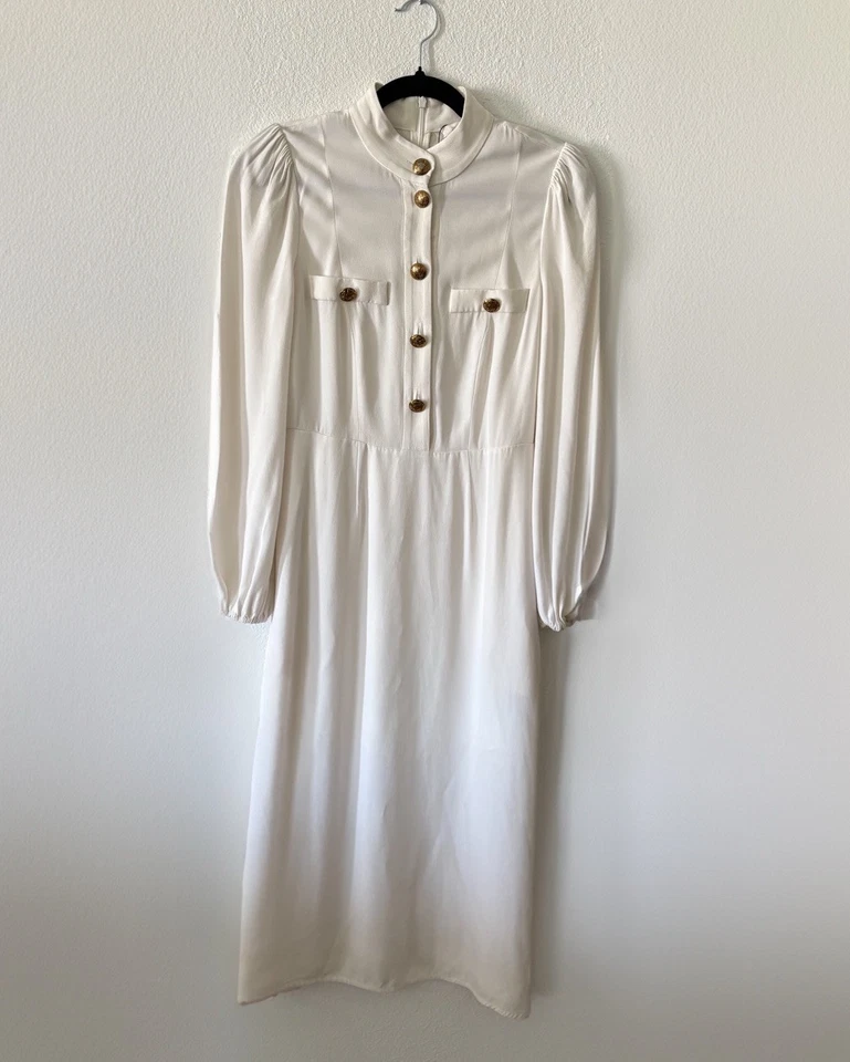 Vestido Zimmermann Utility Midi Talla 0 Blanco Viscosa Manga Larga Botones Dorados s Xs Foto 3 de 4